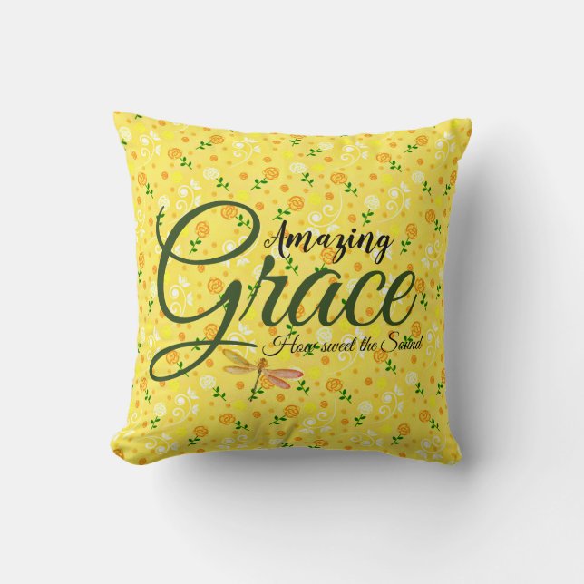 Amazing Grace Yellow spring floral Cushion (Front)