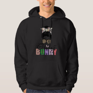 Amazing Granny Bunny Messy Bun Leopard Happy Easte Hoodie