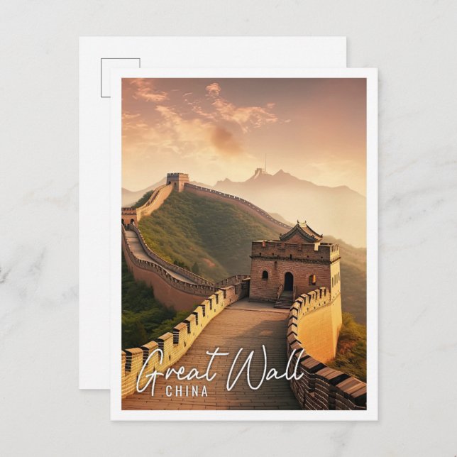 Amazing Great Wall of China misty morning sunrise Postcard (Front/Back)
