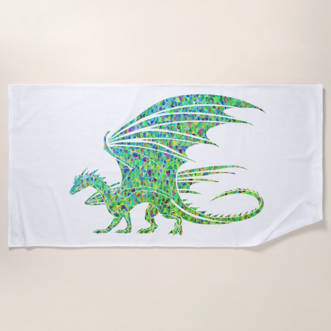 Amazing Green Dragon Mosaic  Beach Towel (Front)