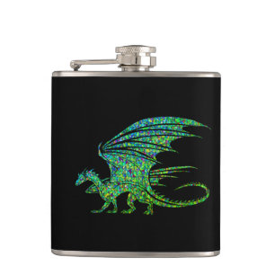 Amazing Green Dragon Mosaic Hip Flask