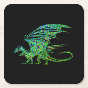 Amazing Green Dragon Mosaic  Square Paper Coaster