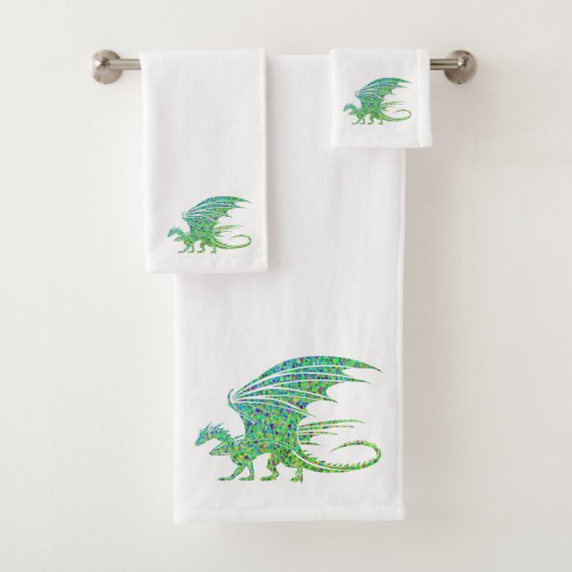 Amazing Green Mosaic Dragon  Bath Towel Set (Insitu)