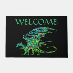 Amazing Green Mosaic Dragon  Doormat
