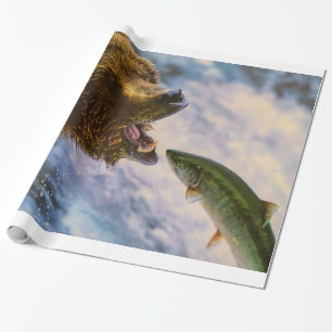 Amazing grizzly bear salmon image wrapping paper