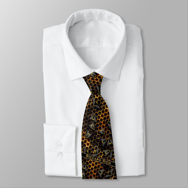 Amazing Honey Comb with Bumble Bees Hive Tie (Tied)