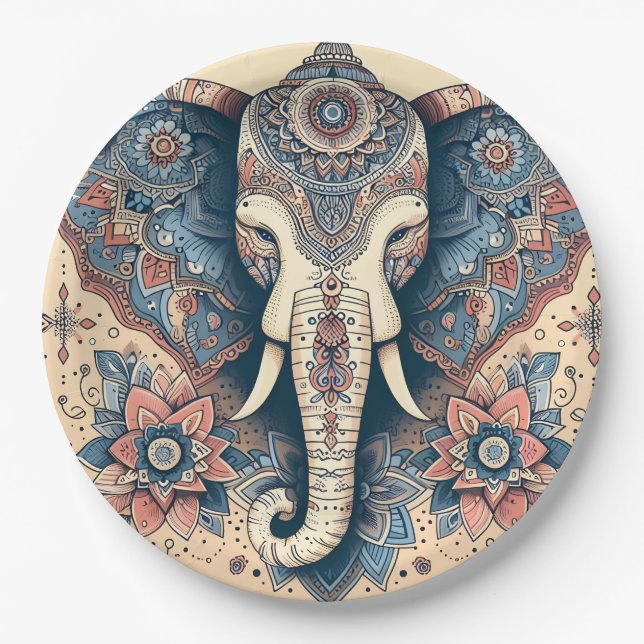 Amazing Indian Style Elephant Paper Plate (Front)