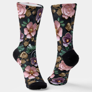 Amazing Intricate Floral on Black Socks