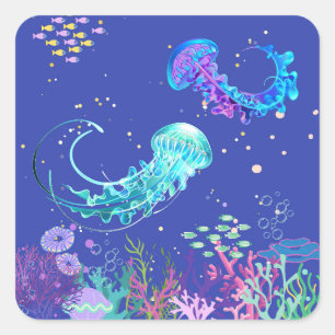 Amazing Jellyfish Underwater Square Sticker