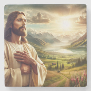Amazing Jesus Christ Digital Painting Stone Coaster