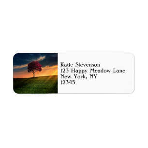 Amazing Landscape with a Red Tree at Sunset Return Address Label