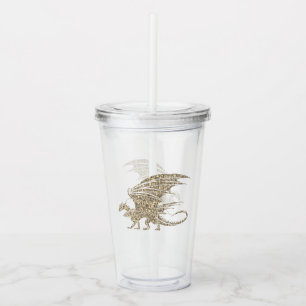 Amazing Mosaic Dragon Golden Acrylic Tumbler