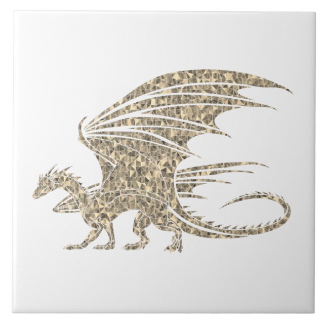 Amazing Mosaic Dragon Golden Ceramic Tile (Front)