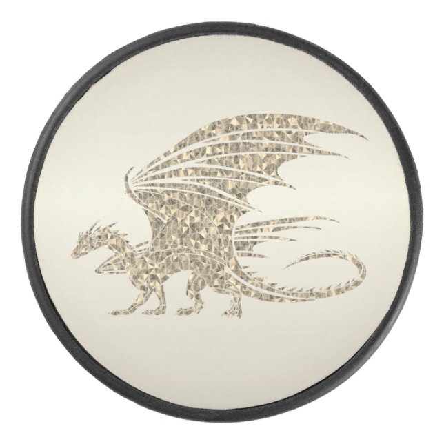 Amazing Mosaic Dragon Golden Hockey Puck (Front)