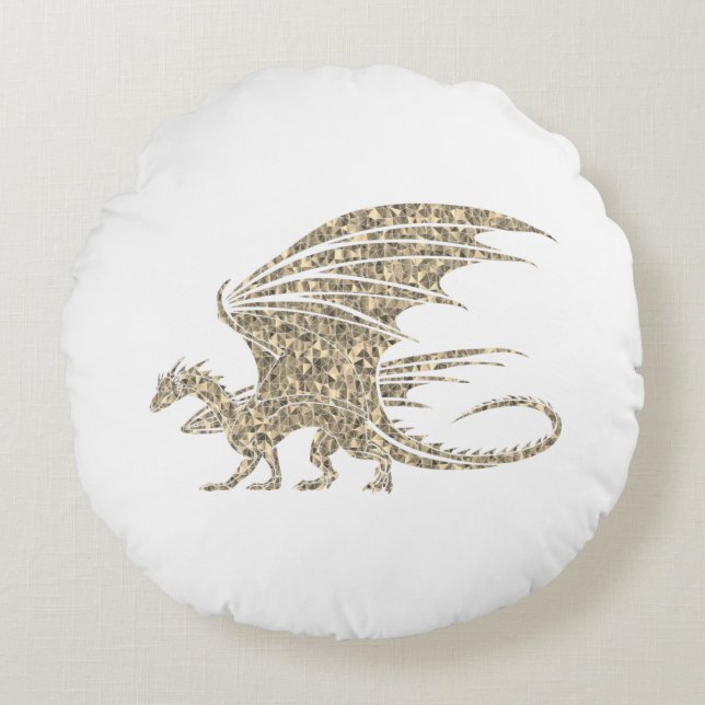 Amazing Mosaic Dragon Golden Round Cushion (Front)