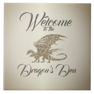 Amazing Mosaic Dragon Golden Welcome Ceramic Tile