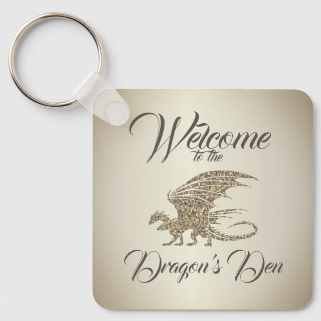 Amazing Mosaic Dragon Golden Welcome Key Ring (Front)