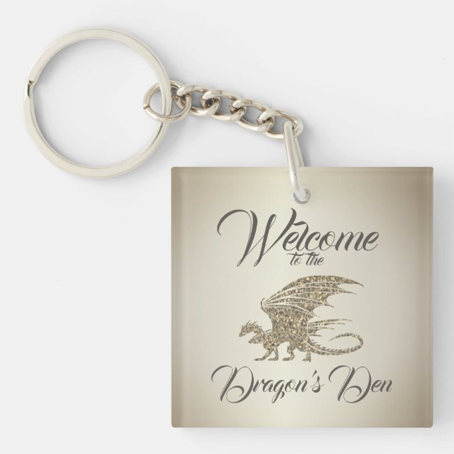 Amazing Mosaic Dragon Golden Welcome Key Ring (Front)
