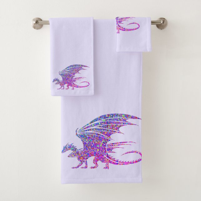 Amazing Mosaic Dragon Purple Bath Towel Set (Insitu)