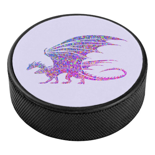Amazing Mosaic Dragon Purple Hockey Puck (3/4)