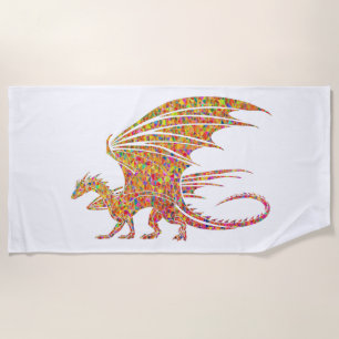 Amazing Mosaic Dragon White Beach Towel