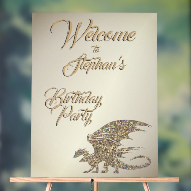 Amazing Mosaic Gold Dragon Personal Birthday Acrylic Sign (Neutral)