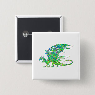 Amazing Mosaic Green Dragon 15 Cm Square Badge