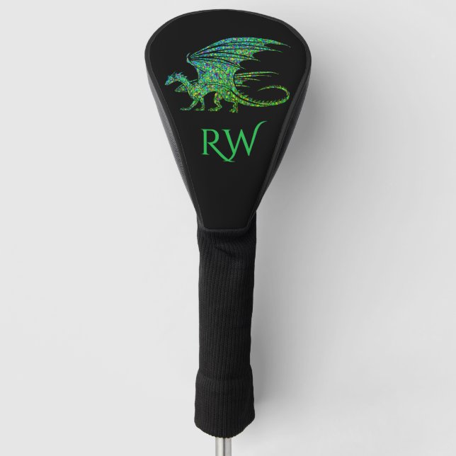 Amazing Mosaic Green Dragon Initial Golf Head Cover (Front)