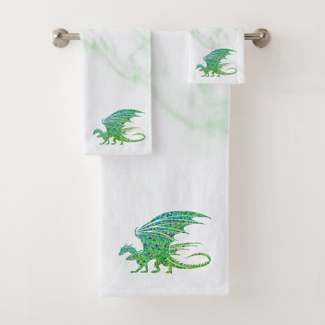 Amazing Mosaic Green Dragon Personal Bath Towel Set (Insitu)