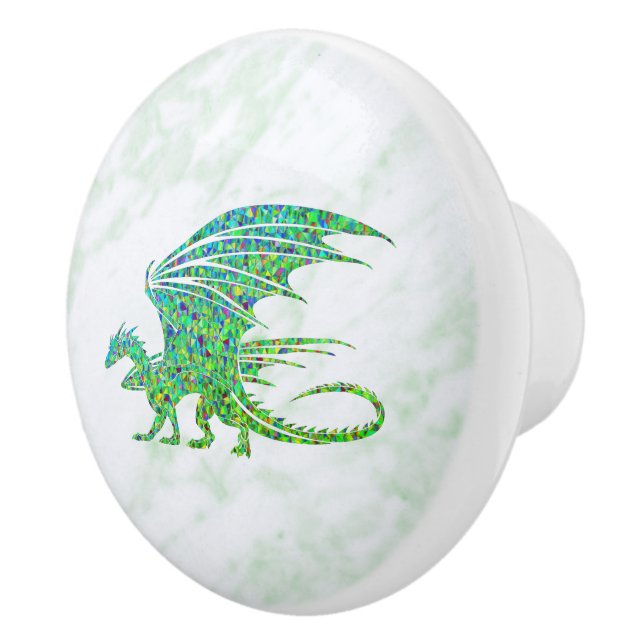 Amazing Mosaic Green Dragon Personal Ceramic Knob (Right)