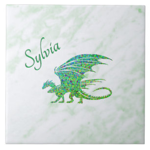 Amazing Mosaic Green Dragon Personal Ceramic Tile
