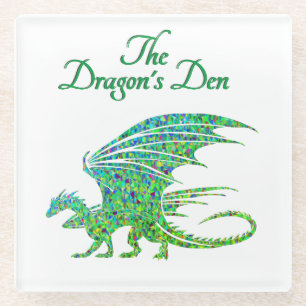 Amazing Mosaic Green Dragon Personal Glass Coaster