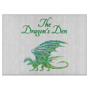 Amazing Mosaic Green Dragon Personal Glass Cutting Board