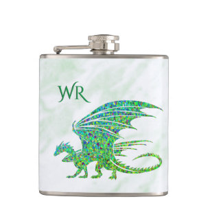 Amazing Mosaic Green Dragon Personal Hip Flask