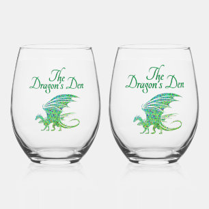 Amazing Mosaic Green Dragon Personal Stemless Wine Glass