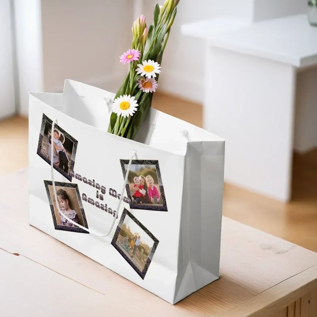 Amazing Mum Is Amazing 4 Photo Collage Large Gift Bag (Creator Uploaded)