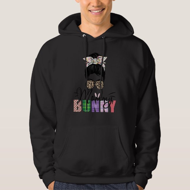 Amazing Mummy Bunny Messy Bun Leopard Happy Easter Hoodie (Front)
