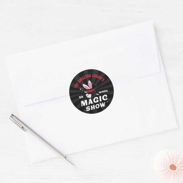 Amazing Name Magician Birthday, Any Age Party Classic Round Sticker (Envelope)