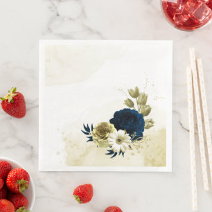 Amazing navy blue ivory gold flowers  napkin