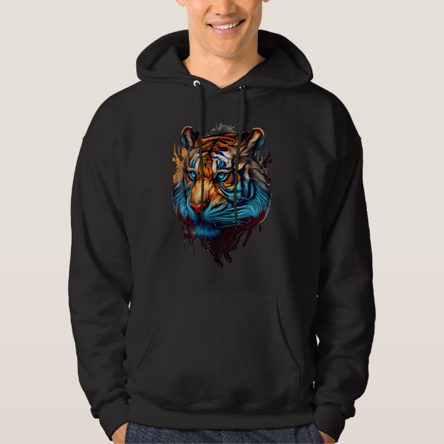 Amazing Neo Traditional Tattoo Style Tiger Head Hoodie (Front)