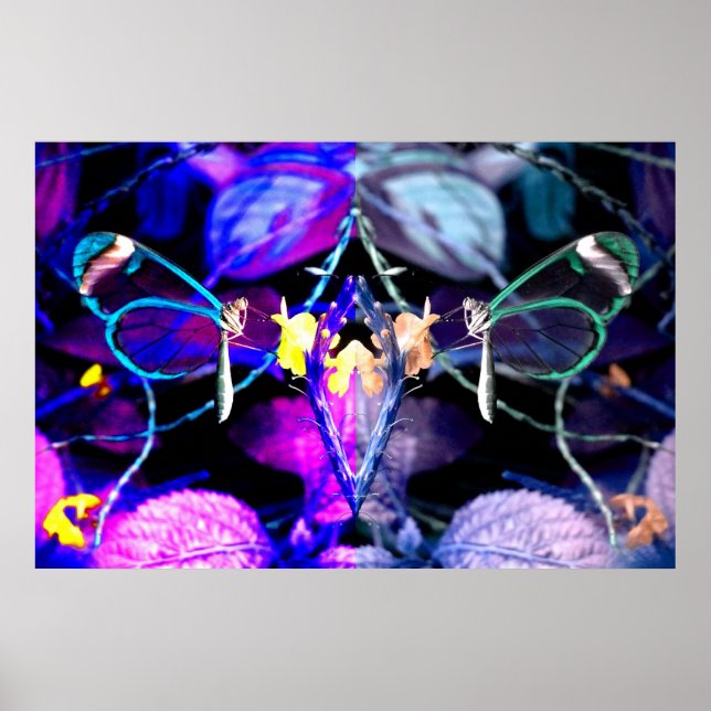 Amazing Neon Blue & Lilac Butterflies Poster (Front)