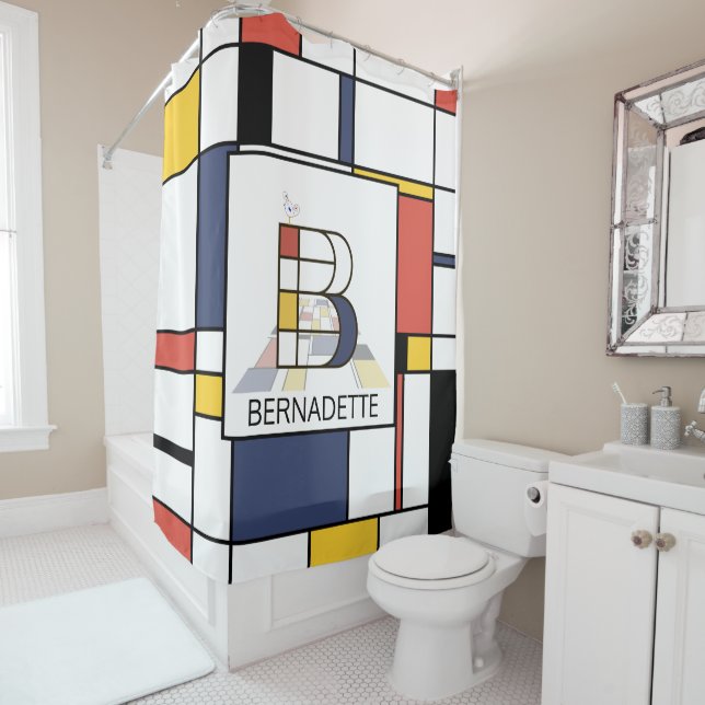 Amazing Neoplasticism Art Monogram. Letter B Shower Curtain (In Situ)