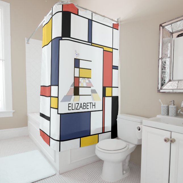 Amazing Neoplasticism Art Monogram. Letter E Shower Curtain (In Situ)