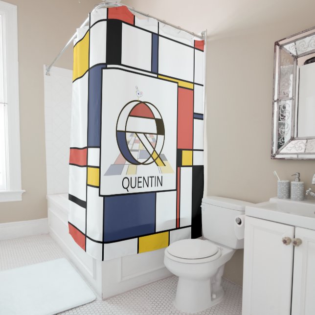 Amazing Neoplasticism Art Monogram. Letter Q Shower Curtain (In Situ)