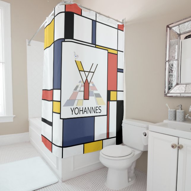 Amazing Neoplasticism Art Monogram. Letter Y Shower Curtain (In Situ)