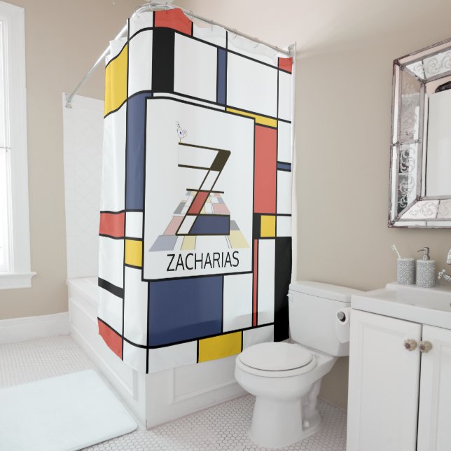 Amazing Neoplasticism Art Monogram. Letter Z Shower Curtain (In Situ)