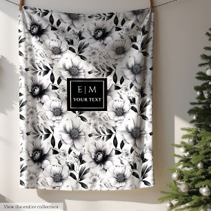 Amazing opulent black and white flowers blanket