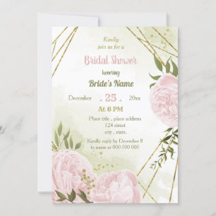 amazing pink flowers greenery bridal shower invitation