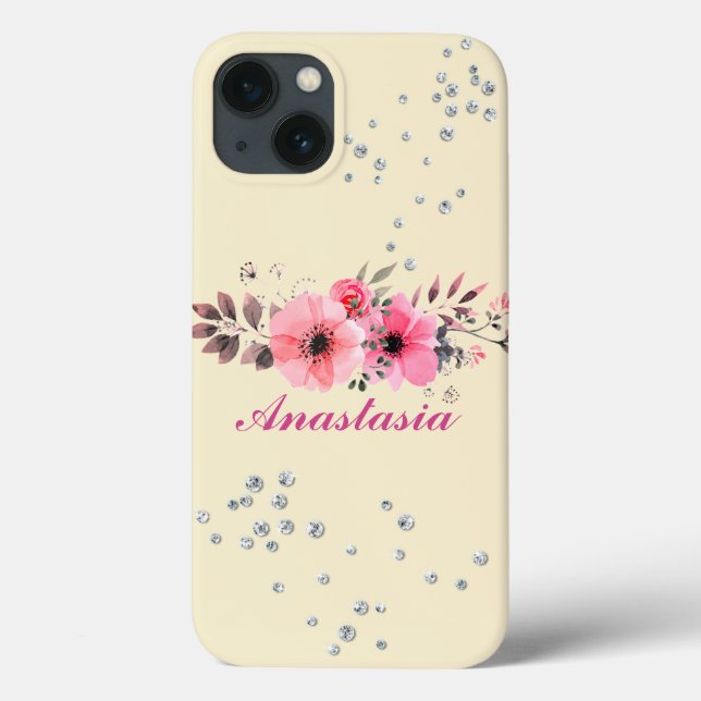 Amazing Pink Flowers with your name Case-Mate iPhone Case (Back)