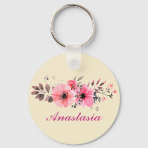 Amazing Pink Flowers with your name Key Ring